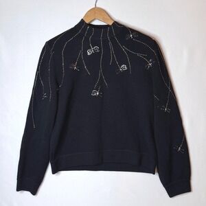 St John Evening Sweater S Black Butterfly Aurora Bling Mock Neck Dressy Event